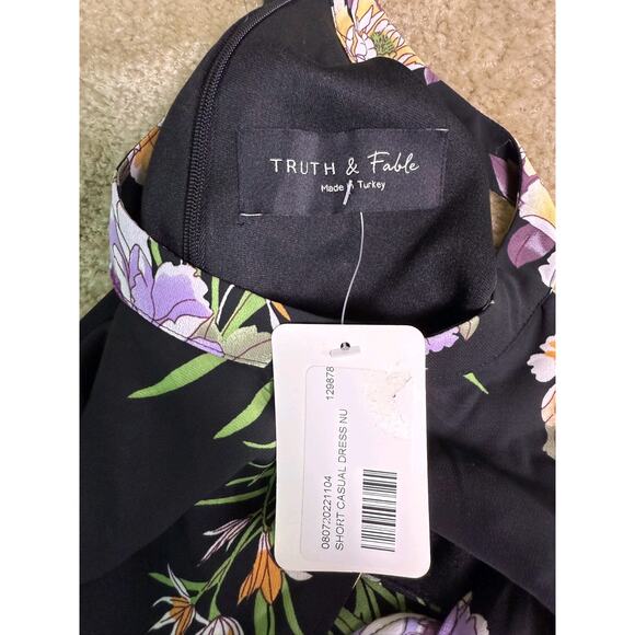 Truth And Fable Women’s Black Floral Shoulder Frill Dress Size XL E125 - Picture 5 of 10